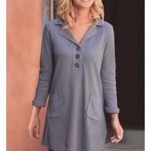 Soft Surroundings Tunic Waffle Knit Tunic Top Dress Gray Lilac Mix Lagenlook Sm
